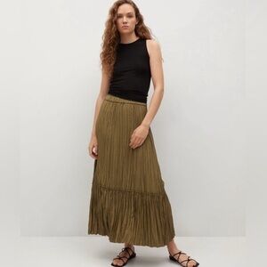Gypsy Olive Green Pleated Tiered Bohemian Skirt